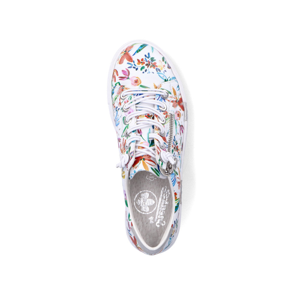 RIEKER - N4940-90 LACED FASHION PLATFORM SHOE WITH SIDE ZIP - WHITE FLORAL