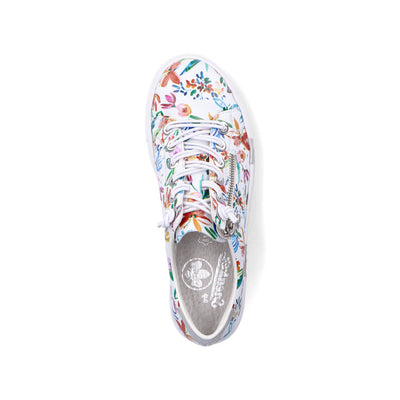 RIEKER - N4940-90 LACED FASHION PLATFORM SHOE WITH SIDE ZIP - WHITE FLORAL