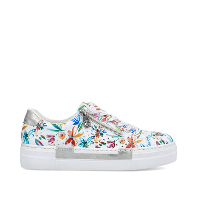 RIEKER - N4940-90 LACED FASHION PLATFORM SHOE WITH SIDE ZIP - WHITE FLORAL