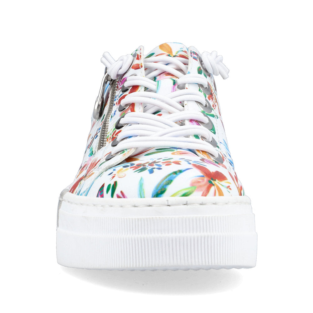 RIEKER - N4940-90 LACED FASHION PLATFORM SHOE WITH SIDE ZIP - WHITE FLORAL