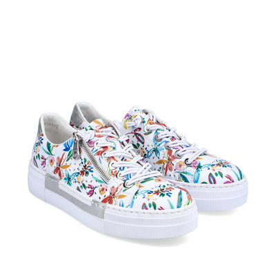 RIEKER - N4940-90 LACED FASHION PLATFORM SHOE WITH SIDE ZIP - WHITE FLORAL