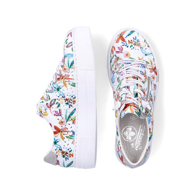 RIEKER - N4940-90 LACED FASHION PLATFORM SHOE WITH SIDE ZIP - WHITE FLORAL