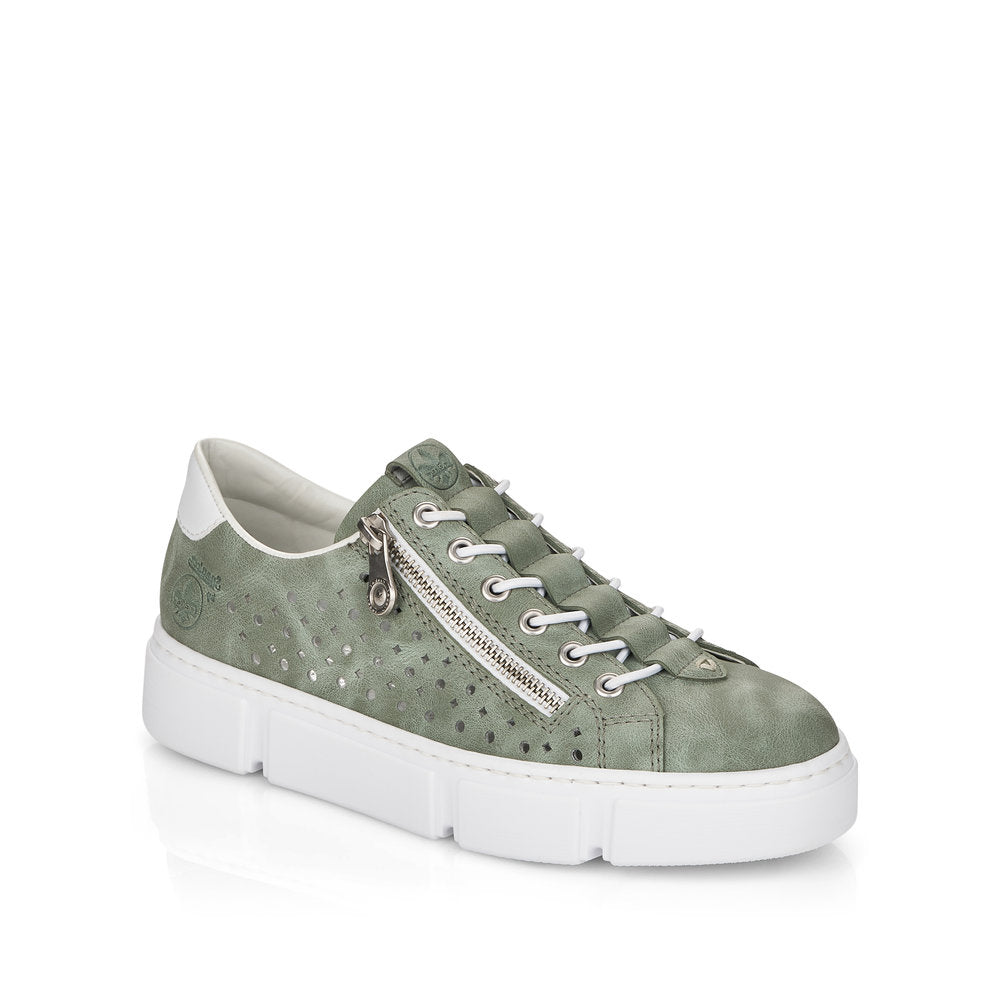 RIEKER - N5953-52 MOC LACE FASHION SHOE WITH ZIP - GREEN