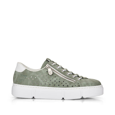 RIEKER - N5953-52 MOC LACE FASHION SHOE WITH ZIP - GREEN