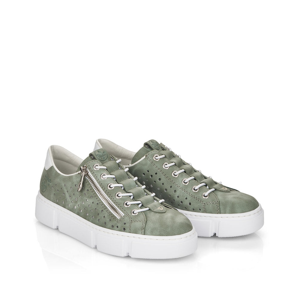 RIEKER - N5953-52 MOC LACE FASHION SHOE WITH ZIP - GREEN