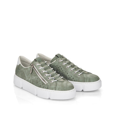 RIEKER - N5953-52 MOC LACE FASHION SHOE WITH ZIP - GREEN