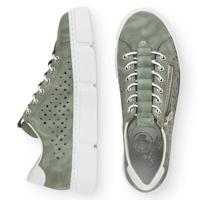 RIEKER - N5953-52 MOC LACE FASHION SHOE WITH ZIP - GREEN