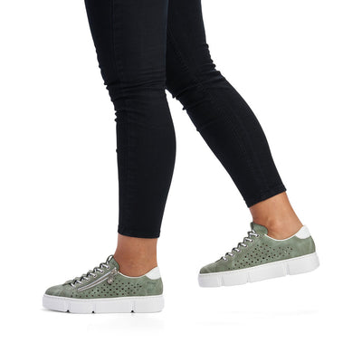 RIEKER - N5953-52 MOC LACE FASHION SHOE WITH ZIP - GREEN
