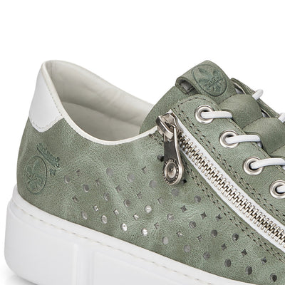 RIEKER - N5953-52 MOC LACE FASHION SHOE WITH ZIP - GREEN