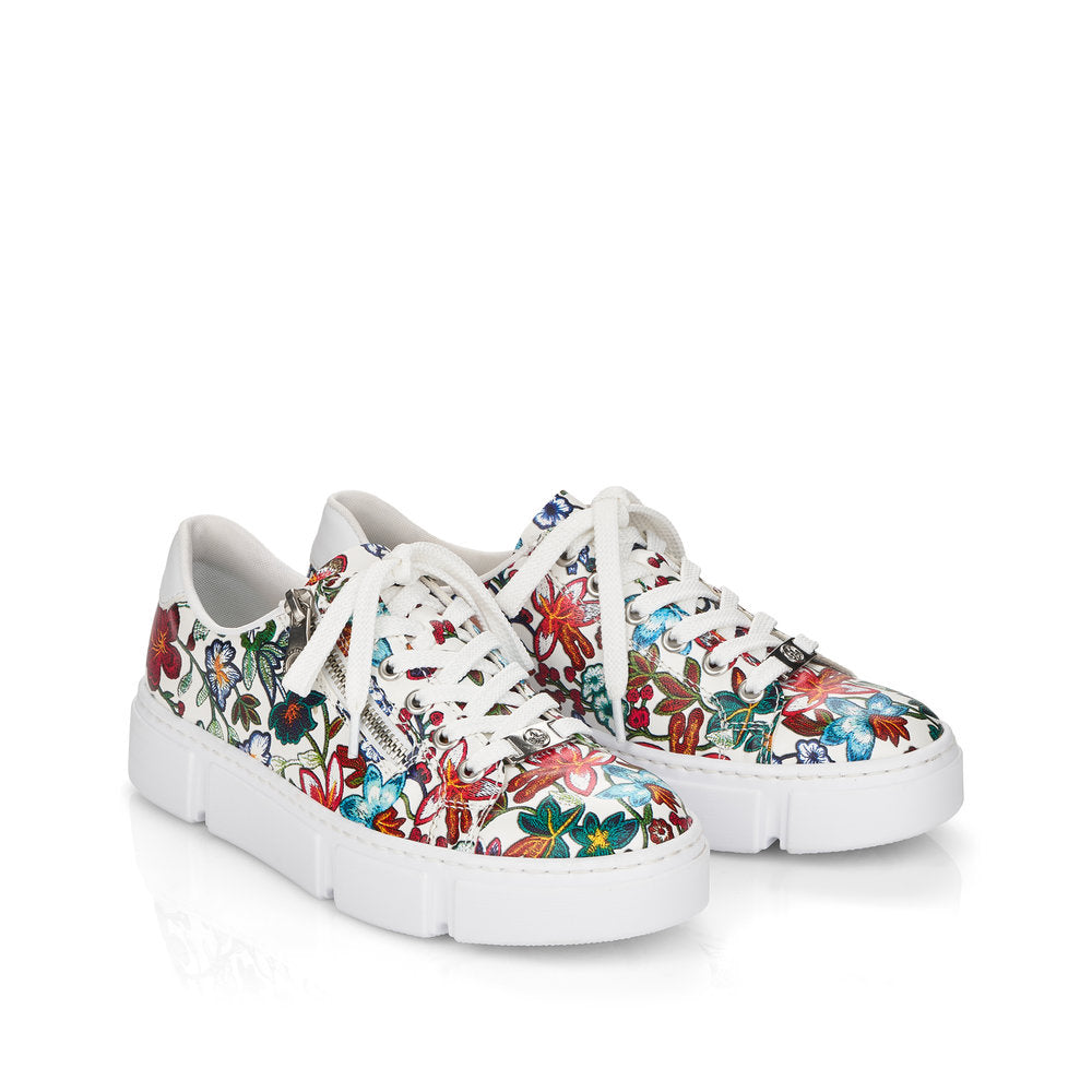 RIEKER- N59L1-90 FLAT LACED/ZIP FASHION SHOE - MULTI PRINT