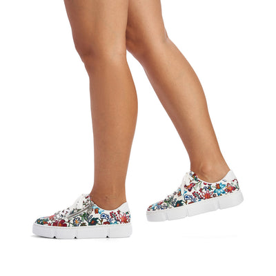 RIEKER- N59L1-90 FLAT LACED/ZIP FASHION SHOE - MULTI PRINT