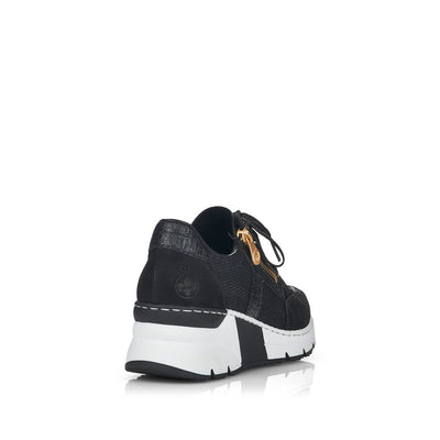 RIEKER - N6303-00 FASHION LACED WEDGE SHOE WITH ZIP - BLACK MIX