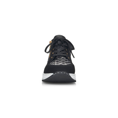 RIEKER - N6303-00 FASHION LACED WEDGE SHOE WITH ZIP - BLACK MIX