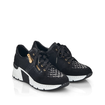 RIEKER - N6303-00 FASHION LACED WEDGE SHOE WITH ZIP - BLACK MIX