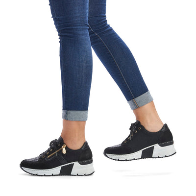 RIEKER - N6303-00 FASHION LACED WEDGE SHOE WITH ZIP - BLACK MIX
