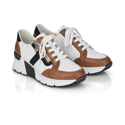 RIEKER N6303-64 LADIES WHITE COMBINATION LACE UP SHOES
