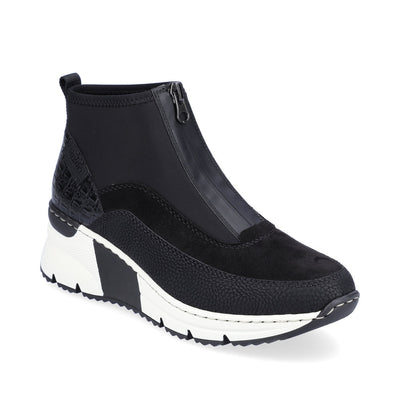 RIEKER - N6352-00 LOW WEDGE FRONT ZIP ANKLE BOOT - BLACK