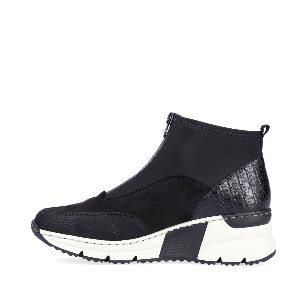 RIEKER - N6352-00 LOW WEDGE FRONT ZIP ANKLE BOOT - BLACK