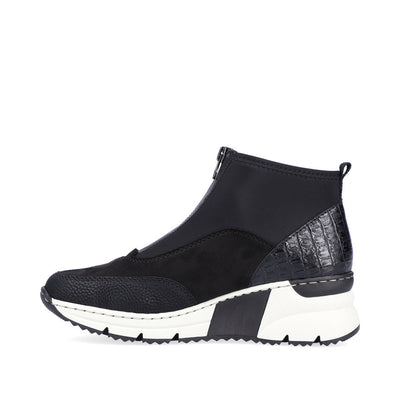 RIEKER - N6352-00 LOW WEDGE FRONT ZIP ANKLE BOOT - BLACK