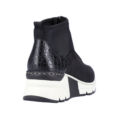 RIEKER - N6352-00 LOW WEDGE FRONT ZIP ANKLE BOOT - BLACK