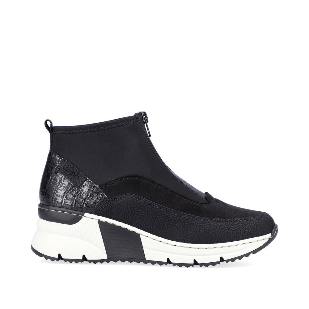 RIEKER - N6352-00 LOW WEDGE FRONT ZIP ANKLE BOOT - BLACK