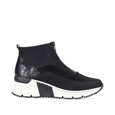 RIEKER - N6352-00 LOW WEDGE FRONT ZIP ANKLE BOOT - BLACK