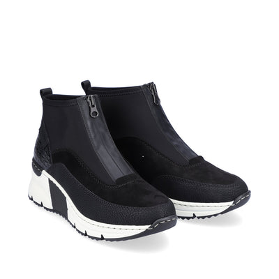 RIEKER - N6352-00 LOW WEDGE FRONT ZIP ANKLE BOOT - BLACK