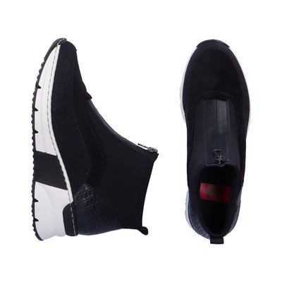 RIEKER - N6352-00 LOW WEDGE FRONT ZIP ANKLE BOOT - BLACK