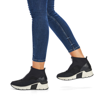RIEKER - N6352-00 LOW WEDGE FRONT ZIP ANKLE BOOT - BLACK