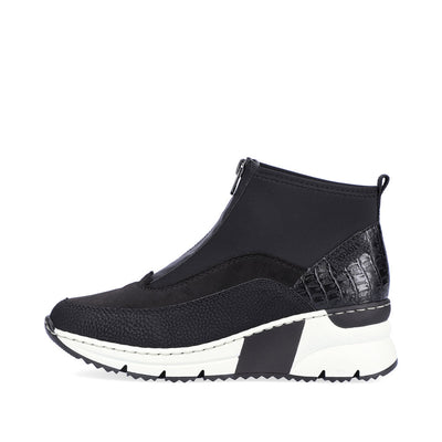 RIEKER - N6352-00 LOW WEDGE FRONT ZIP ANKLE BOOT - BLACK