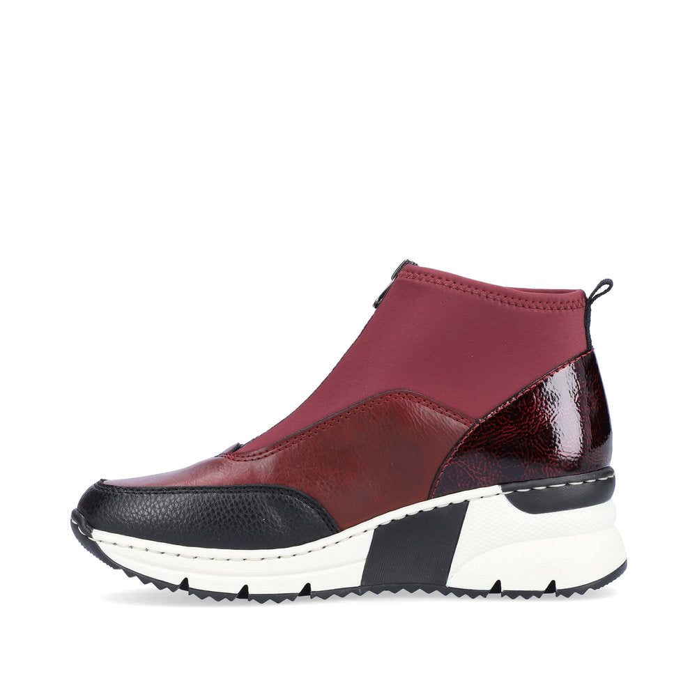 RIEKER - N6352-35 LOW WEDGE FRONT ZIP ANKLE BOOT - BURGUNDY