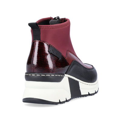 RIEKER - N6352-35 LOW WEDGE FRONT ZIP ANKLE BOOT - BURGUNDY