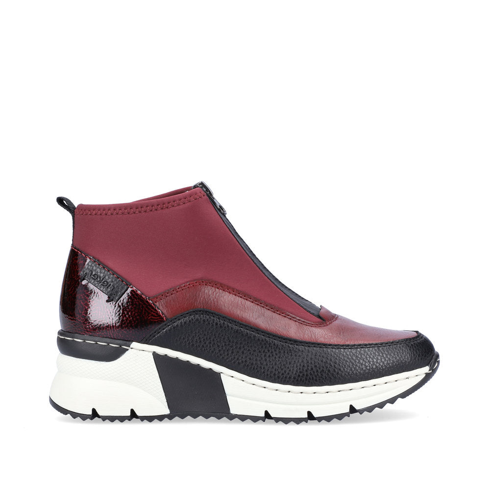 RIEKER - N6352-35 LOW WEDGE FRONT ZIP ANKLE BOOT - BURGUNDY