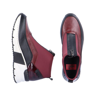RIEKER - N6352-35 LOW WEDGE FRONT ZIP ANKLE BOOT - BURGUNDY
