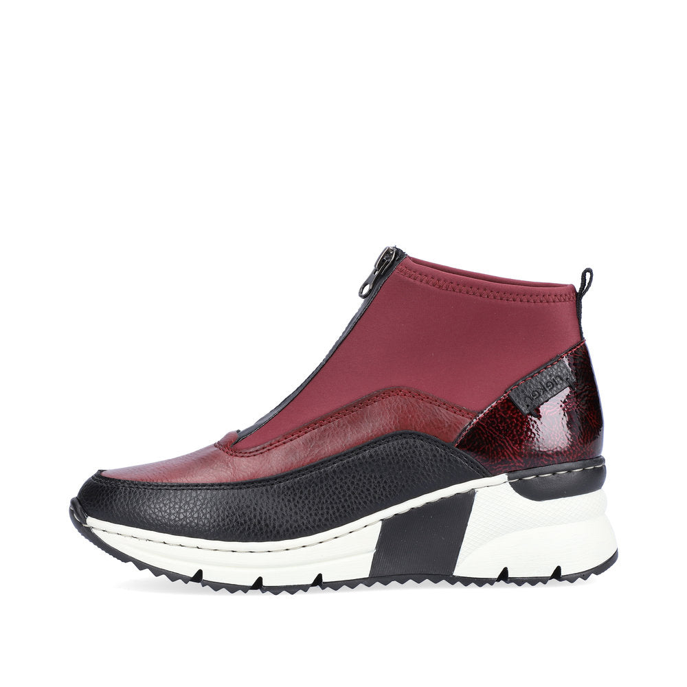 RIEKER - N6352-35 LOW WEDGE FRONT ZIP ANKLE BOOT - BURGUNDY