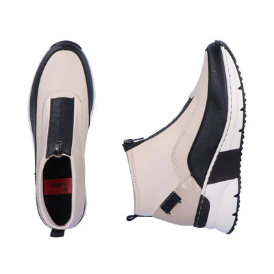 RIEKER N6352-60 LOW WEDGE FRONT ZIP ANKLE BOOT - CREAM