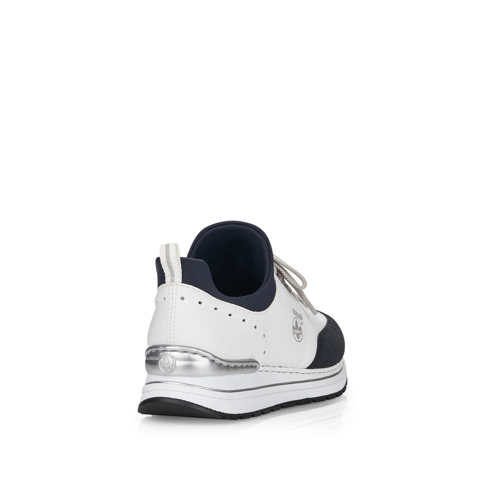 RIEKER - N6973-80 LOW WEDGE MOC LACE SLIP-ON SHOE - WHITE/NAVY