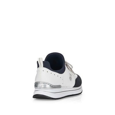 RIEKER - N6973-80 LOW WEDGE MOC LACE SLIP-ON SHOE - WHITE/NAVY