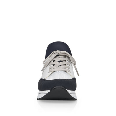 RIEKER - N6973-80 LOW WEDGE MOC LACE SLIP-ON SHOE - WHITE/NAVY