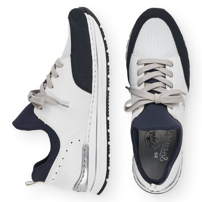 RIEKER - N6973-80 LOW WEDGE MOC LACE SLIP-ON SHOE - WHITE/NAVY