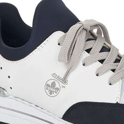RIEKER - N6973-80 LOW WEDGE MOC LACE SLIP-ON SHOE - WHITE/NAVY