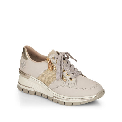 RIEKER - N8322-60 WEDGE ZIP/LACE COMFORT SHOE - BEIGE