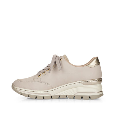 RIEKER - N8322-60 WEDGE ZIP/LACE COMFORT SHOE - BEIGE