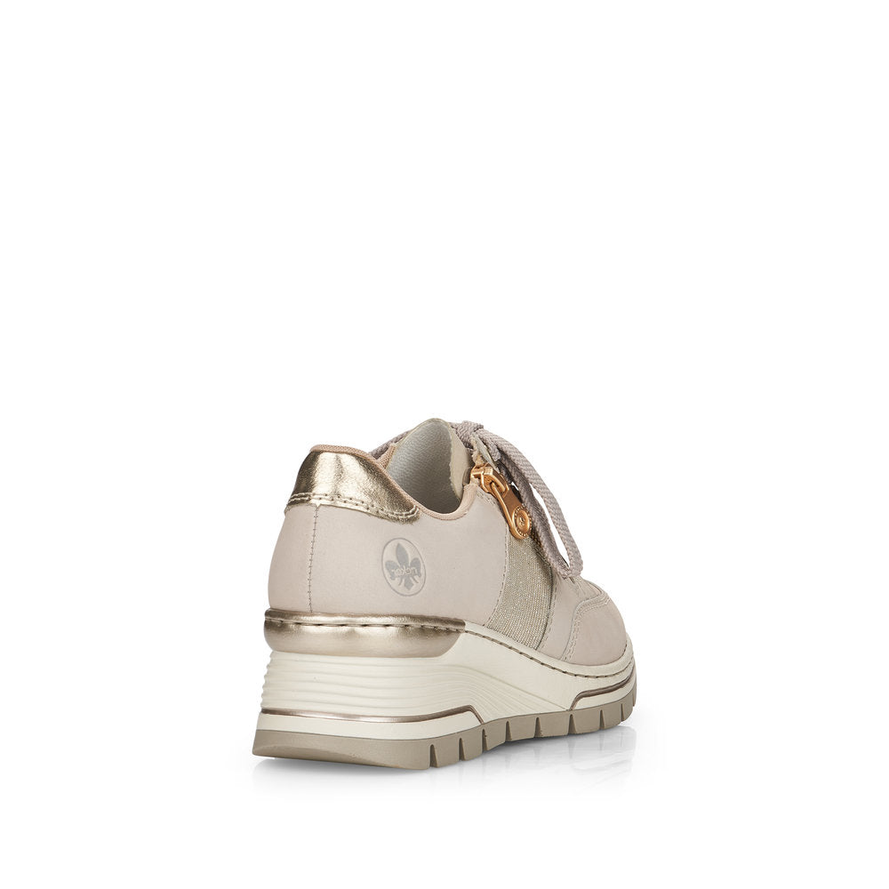 RIEKER - N8322-60 WEDGE ZIP/LACE COMFORT SHOE - BEIGE