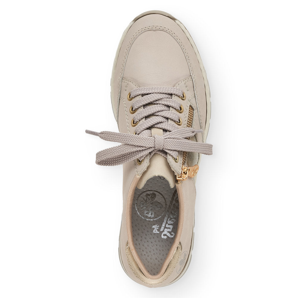 RIEKER - N8322-60 WEDGE ZIP/LACE COMFORT SHOE - BEIGE