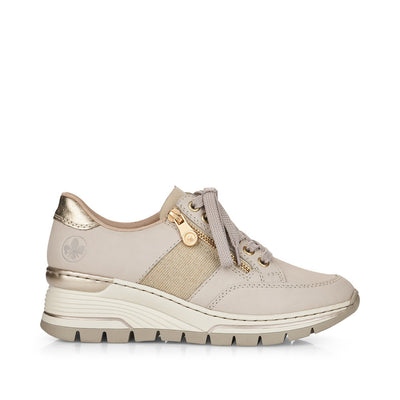 RIEKER - N8322-60 WEDGE ZIP/LACE COMFORT SHOE - BEIGE