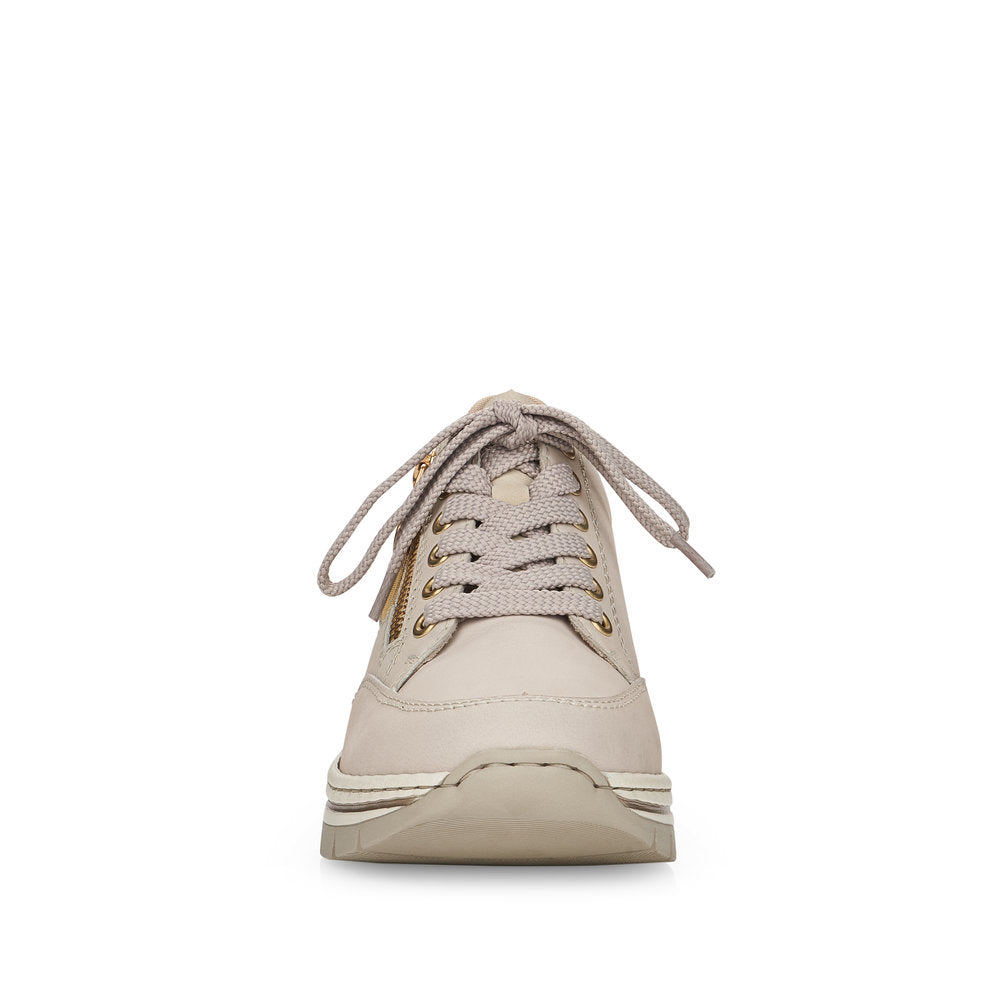 RIEKER - N8322-60 WEDGE ZIP/LACE COMFORT SHOE - BEIGE
