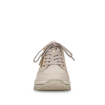 RIEKER - N8322-60 WEDGE ZIP/LACE COMFORT SHOE - BEIGE
