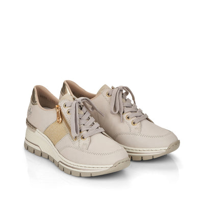 RIEKER - N8322-60 WEDGE ZIP/LACE COMFORT SHOE - BEIGE