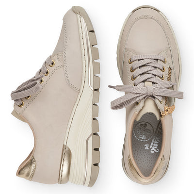 RIEKER - N8322-60 WEDGE ZIP/LACE COMFORT SHOE - BEIGE